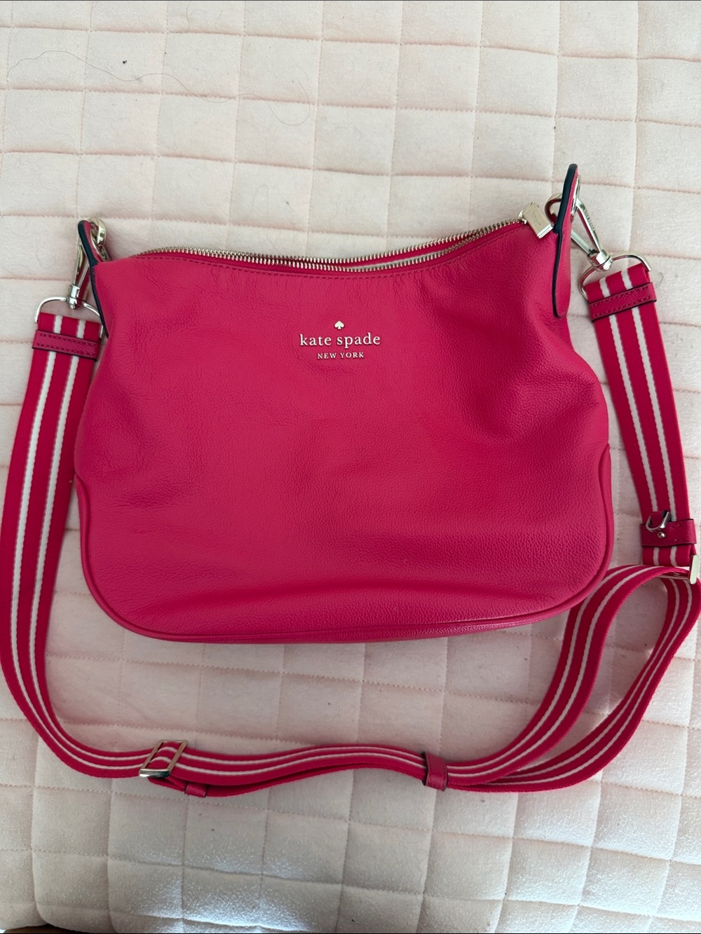 kate spade Hot Pink Leather Crossbody with Striped Strap